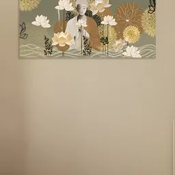 nestroots Green & White Serene Depiction Of Buddha Care Canvas Painting Wall Art-10
