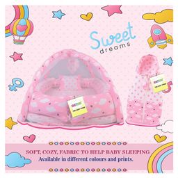 Kwitchy New Born Baby Bedding Set Luxury Cushioned Mattress with Mosquito Net & Carry Nest Bag  -  Pink image 2