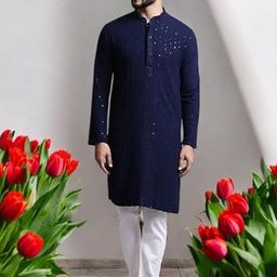 Atly Men Embroidered Regular Sequinned Kurta with Pyjamas-5