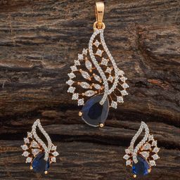 Kushal's Fashion Jewellery Sapphire Rhodium Gold-Plated Party Zircon Pendant Set-image-38