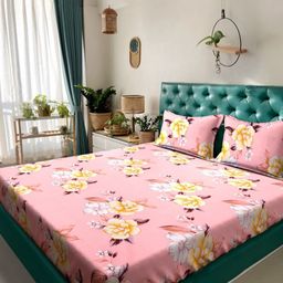 Myntra Elegant Homes Pink & Gold-Toned Printed 300 TC King Bedsheet Set 2.50m x 2.25m-image-30