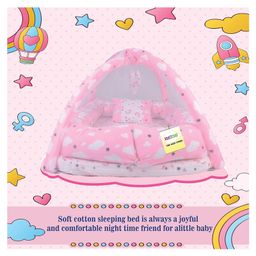 Kwitchy New Born Baby Bedding Set Luxury Cushioned Mattress with Mosquito Net & Carry Nest Bag  -  Pink image 3