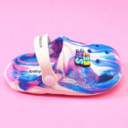Babyoye Clogs with Back Strap & Text Applique - Blue & Cream image 4