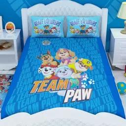 Athom Living Blue Cartoon Characters Printed 180 TC Pure Cotton King Bedsheet Set-image-68