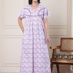 Secret Wish Women Printed Round Neck Maxi Nightdress-image-80