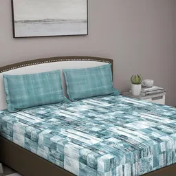 GM Turquoise Blue Abstract 180 TC Cotton 1 Super Queen Bedsheet with 2 Pillow Covers-image-46