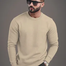 TRIPR Men Solid Round Neck Beige Pullover-picture-43