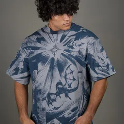 RIPOFF Unisex Abstract Printed Round Neck Pure Cotton Oversized T-shirt-image-14