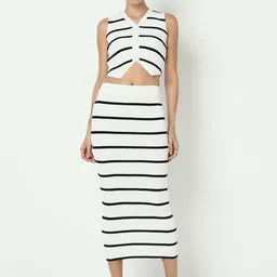 SHOWOFF Striped V Neck Crop Top & Skirt Co-Ords-image-77