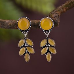 Anvik Silver-Plated Artificial Stones Studded Oxidised Contemporary Shaped Drop Earrings-18