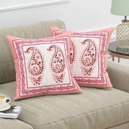 Myntra Elegant Homes Pink & White Set of 2 Ethnic Motifs Square Cushion Covers-25