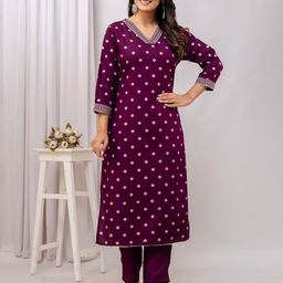 Veshviti Floral Printed V-Neck Straight Kurta-picture-13