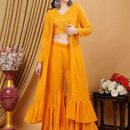 Moda Rapido Round Neck Top & Trousers With Shrug Co-Ords-picture-2