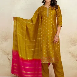 SKYLEE Women Floral Woven Design Kurta with Trousers & Dupatta-picture-39