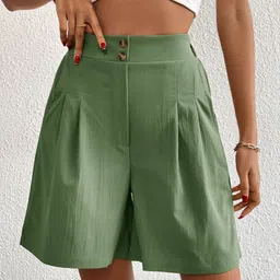 KPOP Women Solid Slim Fit High-Rise Shorts-image-47