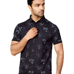 ATLANCE Polo Collar Floral Printed Short Sleeves Cotton T-shirt-image-4
