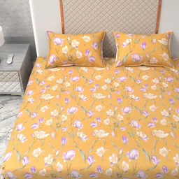 Star Weaves Orange & Purple Floral 350 TC Bedsheet with 2 Pillow Covers-25