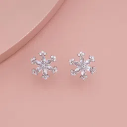 Kushal's Fashion Jewellery Rhodium-Plated Geometric Zircon Studded Studs-image-77