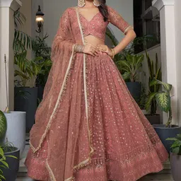FABPIXEL Embroidered Sequinned Semi-Stitched Lehenga & Unstitched Blouse With Dupatta-picture-57