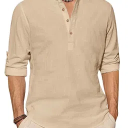Edin Men Beige Cotton Kurtas-picture-35