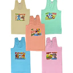 NEW TRINATH HOSIERY Boys Pack Of 5 Printed Cotton Basic Vests GBV-03-image-85