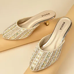 Rocia Women Ethnic Embroidered Kitten Mules Heels-23
