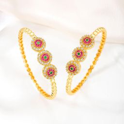Peora Set Of 2 Gold-Plated Cubic Zirconia Stone Studded Bangles-image-7