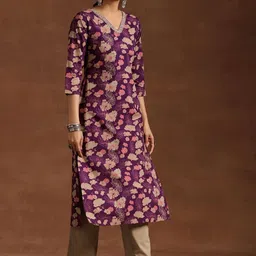 Tulip Eden Floral Printed V-Neck Lace Straight Kurta with Trousers & Dupatta-38