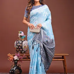 Panzora Woven Design Zari Linen Blend Saree-image-58