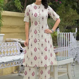 Divena Women Ethnic Motifs Printed Regular Thread Work Pure Cotton Kurta with Trousers-51