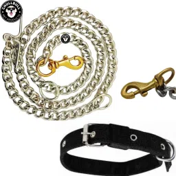 Heavy Duty 4no Grinded Dog Leash Chain Brass+ Dog Collar Belt Extra Large Dog 165 cm Dog Chain Leash-15