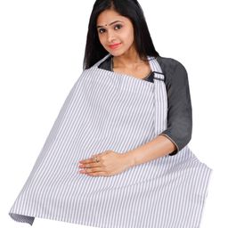Lulamom Stripes Printed Extra wide Feeding & Nursing Cover - Grey-image-41