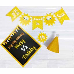 Untumble Sunshine Theme Half Birthday Party Decoration Kit Black Yellow - Pack of 24-image-4
