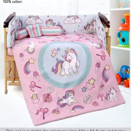 Babyhug 100% Cotton Crib Bedding Set Unicorn Print Regular - Multicolor (Cot not Included)-16
