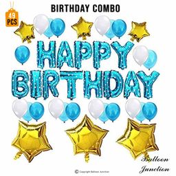 Balloon Junction Happy Birthday Foil Letters with Metallic & Star Balloons Blue - Pack of 49-image-14