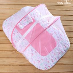 Babyhug 100% Cotton Mosquito Net Bedding Set Dino Princess Print - Pink-23