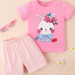 Kookie Kids Half Sleeves Night Suit Bunny Print - Pink-picture-19