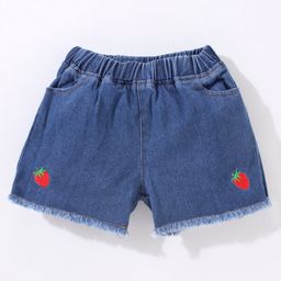 Kookie Kids Denim Mid Thigh Short Strawberry Embroidered - Blue-picture-3