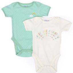 Mi Arcus Pack Of 2 Short Sleeves Polka Dot & Rainbow Print Detailing Onesies - Green & White-image-67
