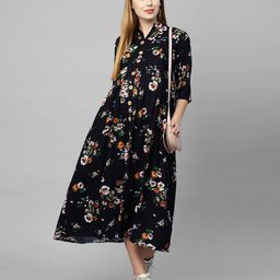 MomToBe Three Fourth Sleeves Flower Print Maternity Dress -  Blue-image-56