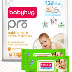Babyhug Pro Bubble Care Premium Tape Style Diaper Medium (M) Size - 80 Pieces & Babyhug Premium 98% Water Baby Wet Wipes With Lid - 80 Pieces - (Pack of 2)-picture-6