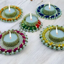 GADINFASHION Yellow & Pink 5 Pieces Tealight Candle Metal Holder-23