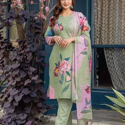 ARADHNA Women Floral Printed Regular Kurta with Trousers & With Dupatta-image-32