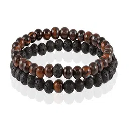Nirvana Unisex Set Of 2 Tiger's Eye & Lava Beaded Elasticated Bracelet-13