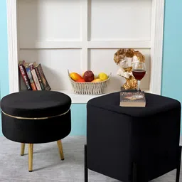 Shadowkart Set Of 2 Black Sitting Mudda Puffy Stool Dinning Ottomans-26