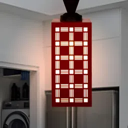 Gojeeva Red Textured Contemporary Rectangle Shaped Wooden Hanging Lamp-1