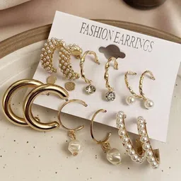 Celestique Set of 9 Gold-Plated Crescent Shaped Half Hoop Earrings-0