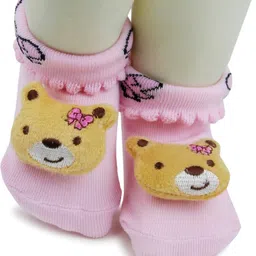 Baby Bloom Infants 0 To 2 Years 1 Pair Cotton Teddy Face Ankle Socks/ Booties-image-30