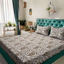 KLOTTHE Beige Floral Printed 300 TC Bedsheet With 2 Pillow Covers 2.50 m x 2.25m-image-81