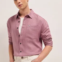 THE BEAR HOUSE Men Textured Spread Collar Casual Cotton Shirt-picture-31